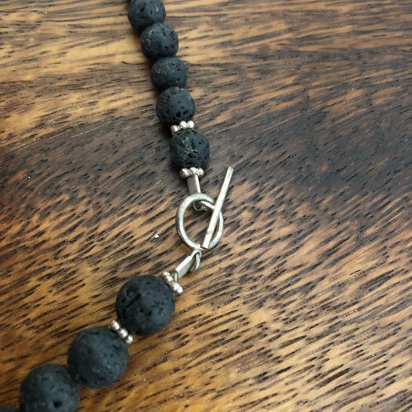 Black Lava Bead Silver Necklace - Picture 3 of 3